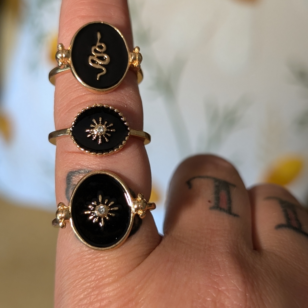 Gold and Black Ring Set